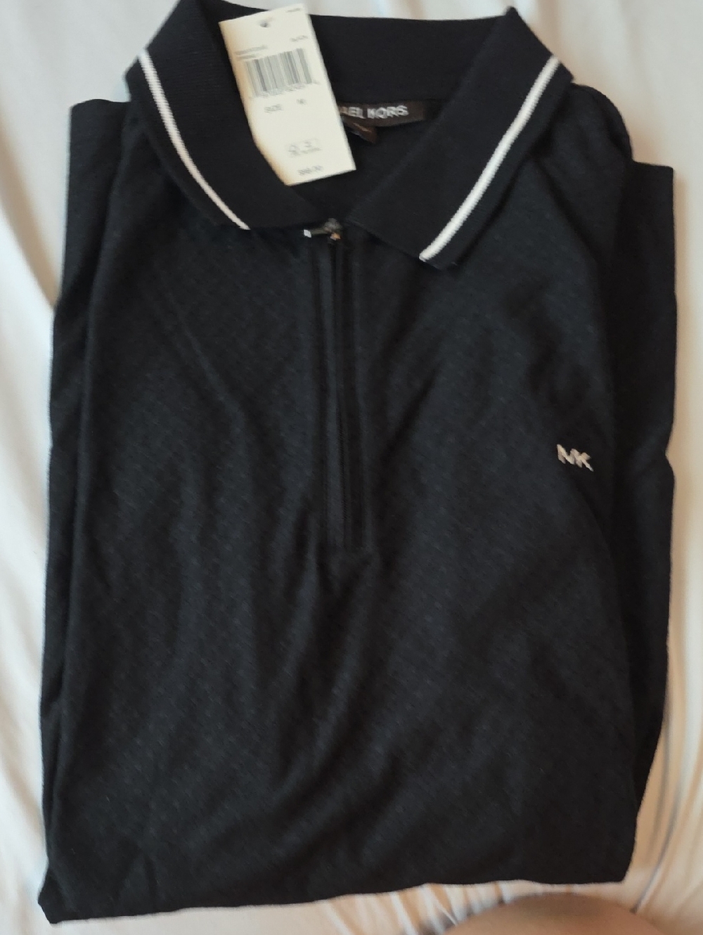 Michael Kors Black Polo Zip with White Collar Stripe NWT medium